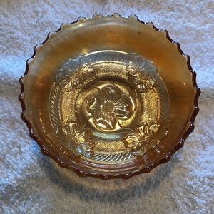 Vintage Carnival Glass Candy Dish with Flower Pattern